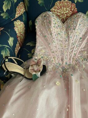 Mon Cheri tulle and lace fit and flare dress